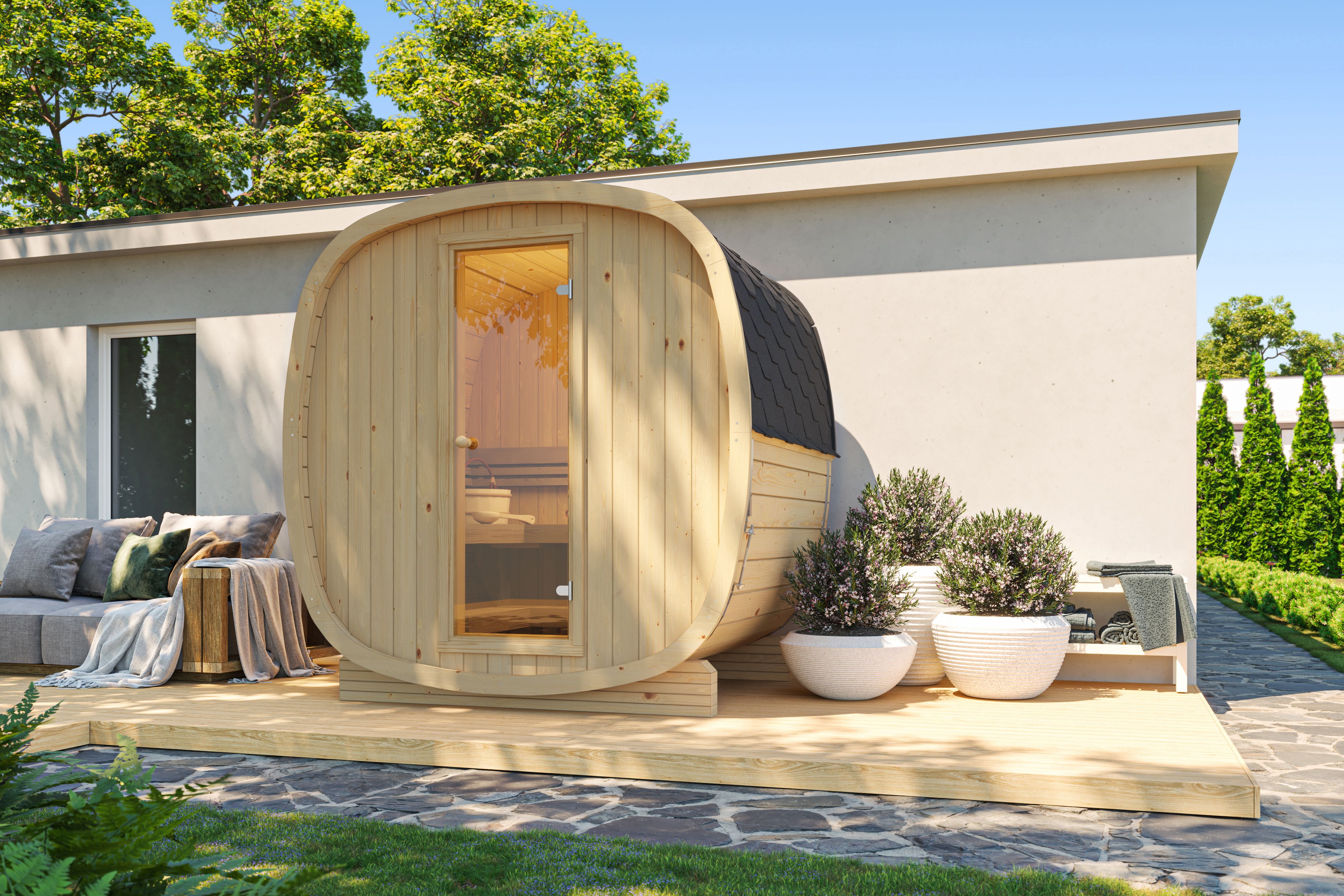 Outdoor Cube Sauna NordicSphere 160 – **Platin Version**